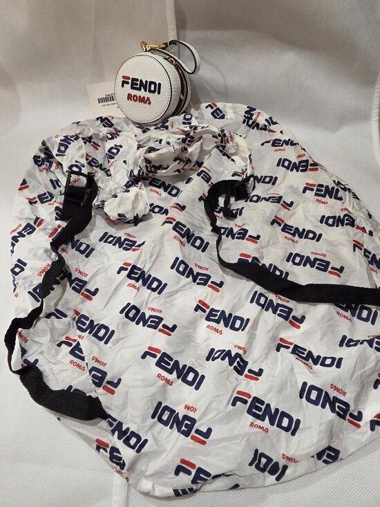 Authentic Fendi Mania Round AirPods Case / Bag Charm – White Leather – Made in I main image 6